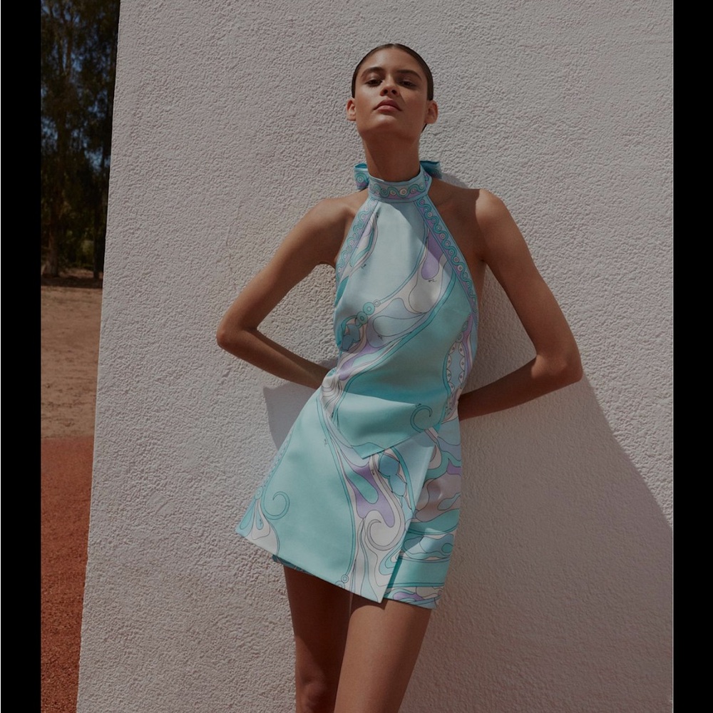 Elegant Aqua Halter Dress